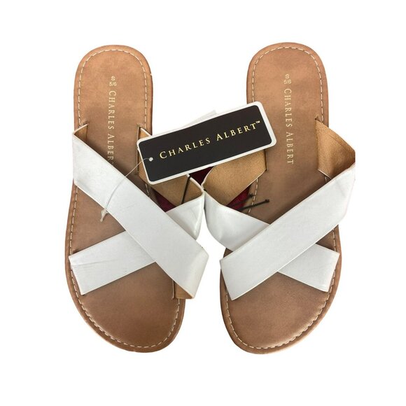 Charles Albert White Cross Size Small Women's Sandals - Picture 1 of 5